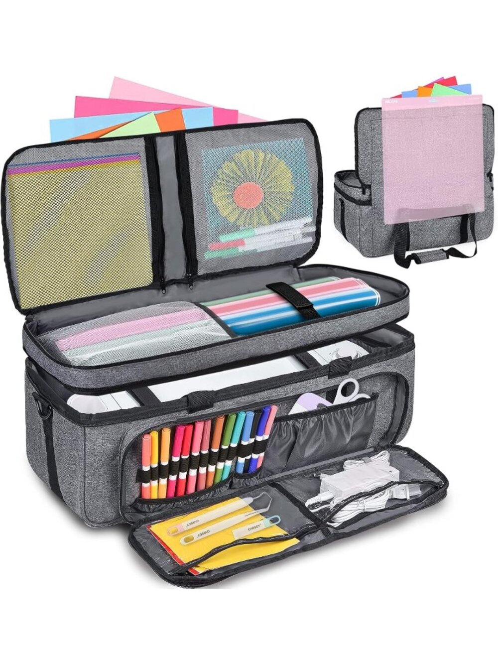 New Double Layer Carrying Case with Cutting Mat Pocket & Accessories Storage
